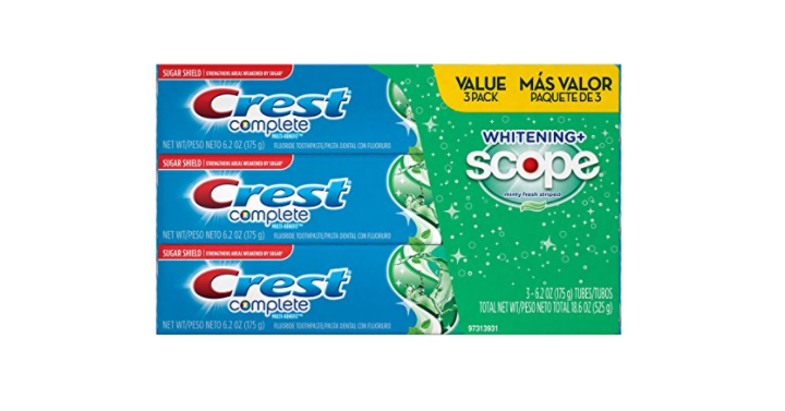 Crest Complete Whitening Plus Scope Toothpaste (Pack of 3) Only $5.57 Shipped!