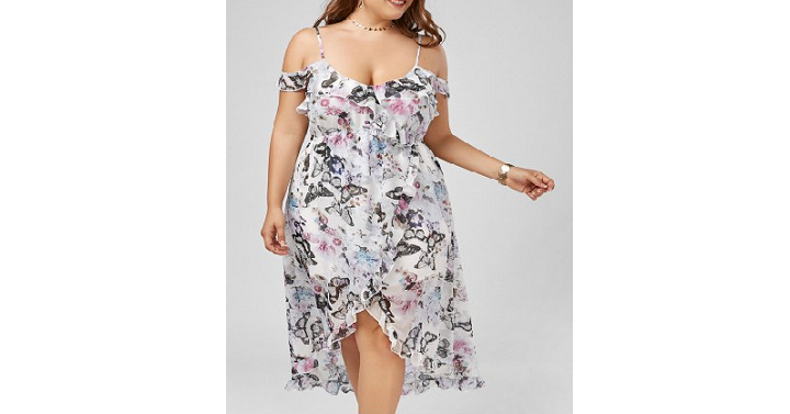 Women’s Plus Size Cold Shoulder Butterfly Print Maxi Slip Dress Only $12.89 Shipped!