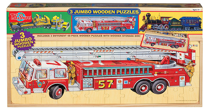 T.S. Shure Vehicles Jumbo Wooden Puzzles in a Wood Box ONLY $15.55!
