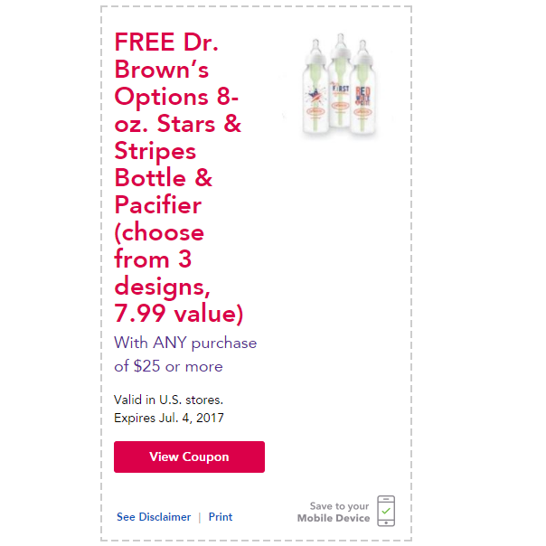 Babies R Us: FREE Dr. Brown’s Baby Stars & Stripes Bottle & Pacifier With Any $25 Purchase!