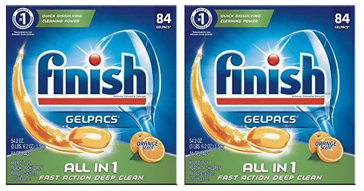 Finish All In 1 Gelpacs (Orange) 84 Tabs Dishwasher Detergent Only $9.79 Shipped! (Prime Members)