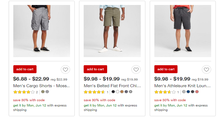 Target: Save Extra 30% Off Men’s Shorts Including Sale Items! Shorts Starting at $4.82!