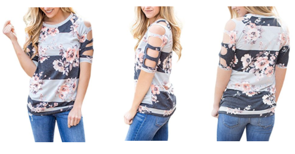 Women Floral Print Cut Out Short Sleeve Top Only $13.99!