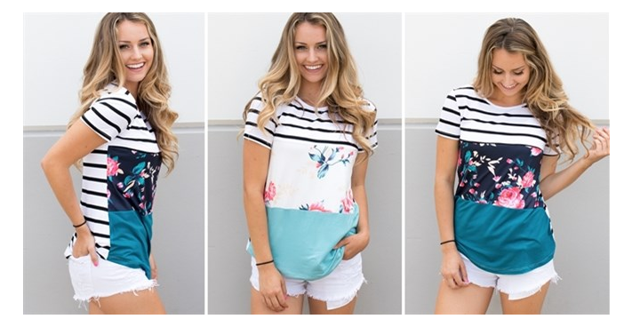 HOT! Stripe Floral Color Block Tunic Blowout Only $12.99!
