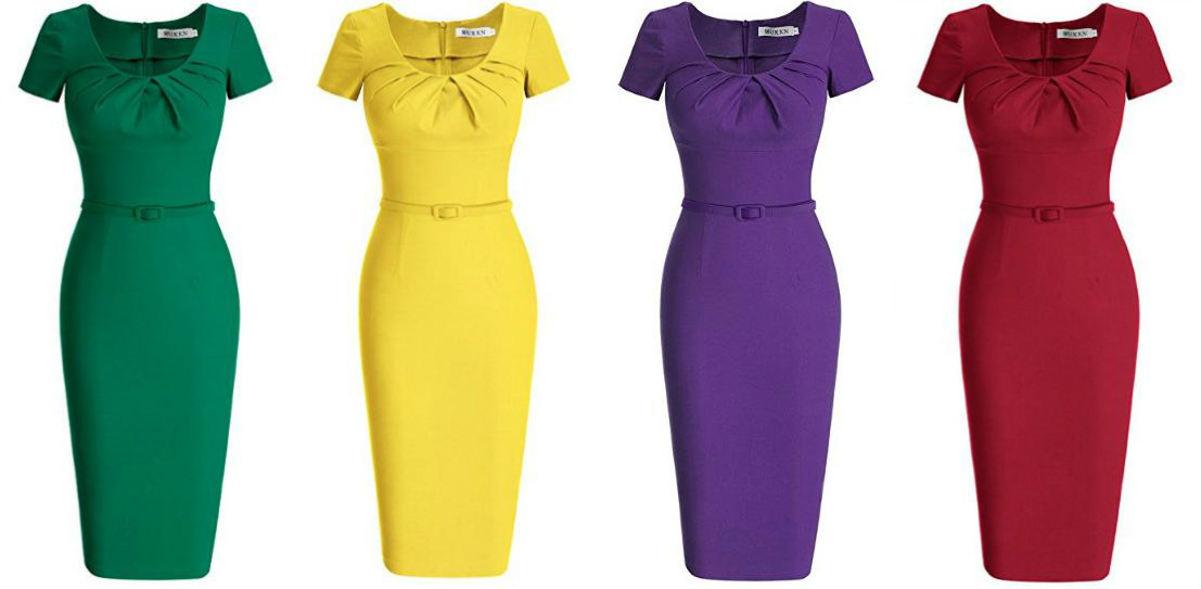 MUXXN Women’s 1950s Vintage Short Sleeve Pleated Pencil Dress – Only $29.99 Shipped!