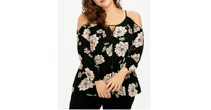 Plus Size Keyhole Floral Cold Shoulder Blouse Only $11.88 Shipped!