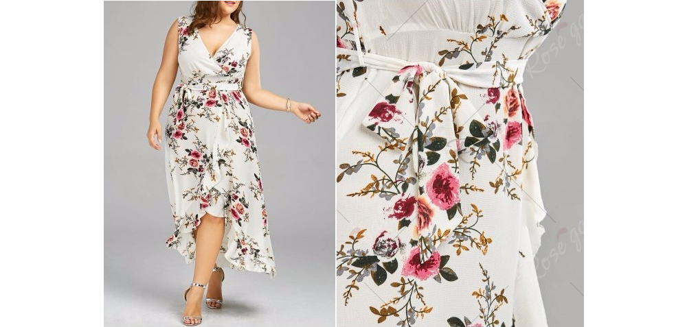 Plus Size Overlap Flounced Tiny Floral Dress Only $11.82!