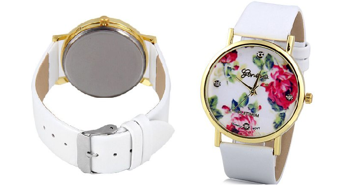 Women’s Diamonds Rose Dial Leather Watch Only $3.23 Shipped!