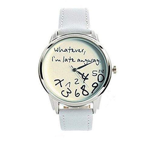 “Whatever, I’m late anyway” Silver Quartz Watch in White – Just $11.70!