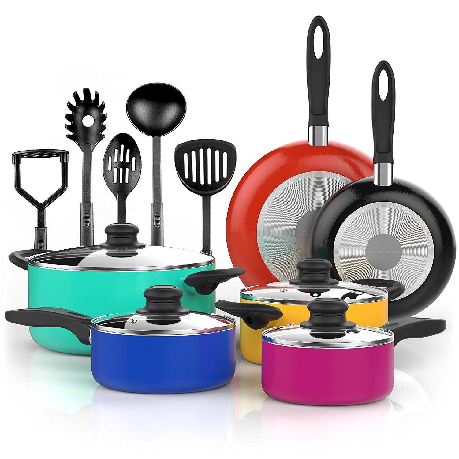 15 Piece Nonstick Color Pop Cookware Set with Cooking Utensils – Just $42.99!