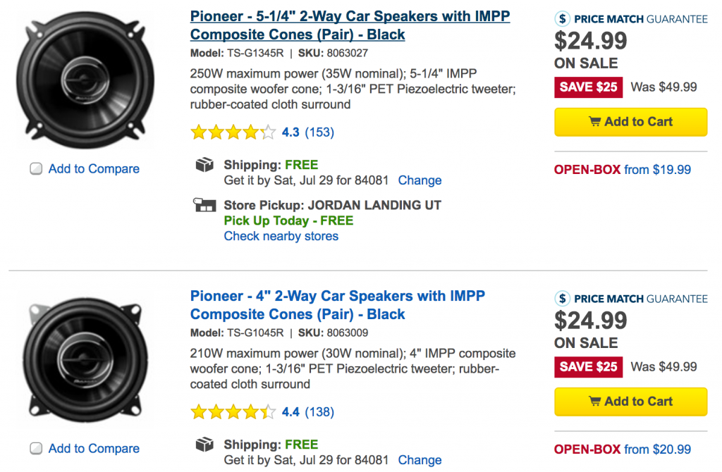 Select Pioneer Car Speakers Just $24.99 Today Only! (Reg. $49.99)