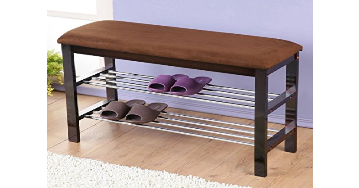 Roundhill Furniture Wood Shoe Bench with Chocolate Microfiber Seat Only $24.81!
