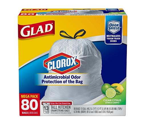 Glad Tall Antimicrobial Protected Drawstring Kitchen Trash Bags, 13 Gallon (80 Count) – Only $9.09! *Prime Member Exclusive*