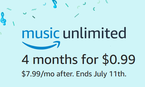Get 4 months Amazon Music Unlimited for $0.99!