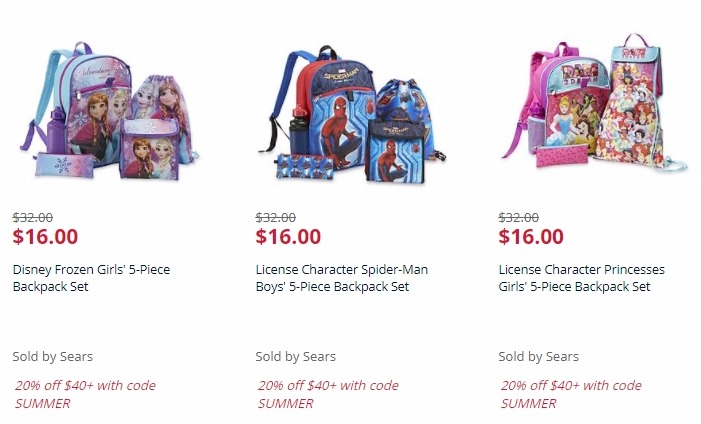 Character 5-pc Backpack Sets Just $16.00! (Reg $32.00)