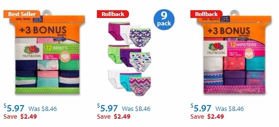 Fruit of the Loom Girls Panties, 12-pack—$5.97!