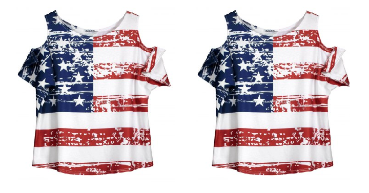 Women’s Cold Shoulder Distressed American Flag T-shirt Only $8.50 Shipped!