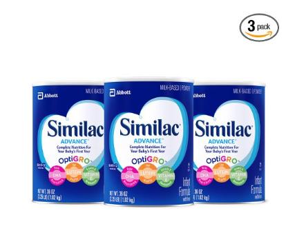 Similac Advance Infant Formula with Iron, Powder, One Month Supply, 36 Ounce (Pack of 3) – Only $69.23!