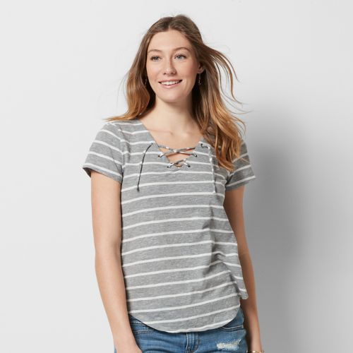Kohl’s 30% Off! Earn Kohl’s Cash! Spend Kohl’s Cash! Stack Codes! FREE Shipping! Women’s SONOMA Goods for Life Striped Lace-Up Tee – Just $5.46!