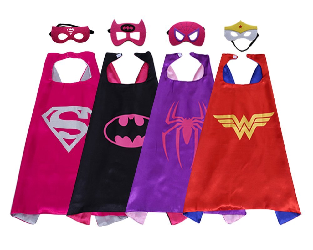 4 Super Hero Dress Up Costumes in Pinks and Purples – Satin Capes with Felt Masks – Just $17.59!