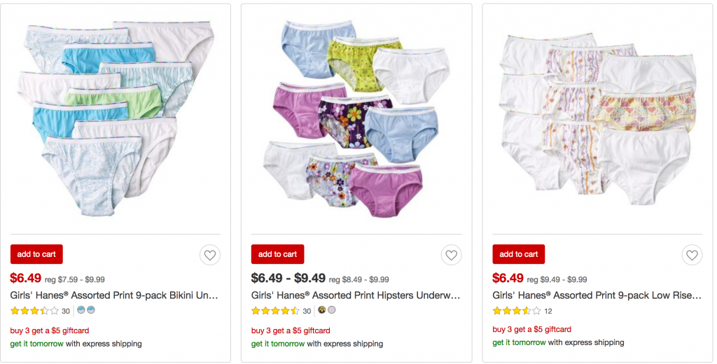 FREE $5.00 Gift Card With Purchase Of 3 Hanes Products! Girls Underwear As Low As $0.55 Each!