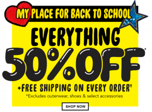 50% Off Everything (Including Uniforms), $7.99 Denim, $3.99 Graphic Tee’s At The Children’s Place!