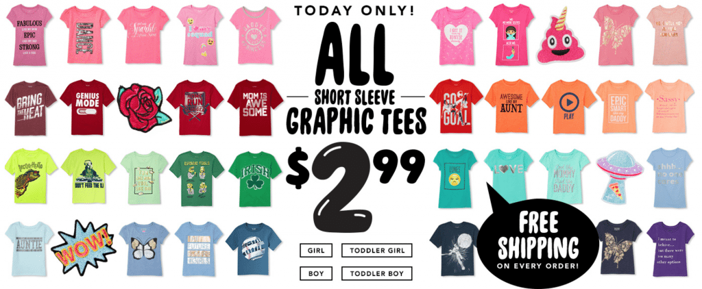 $2.99 Graphic Tee’s Online Only Plus FREE Shipping At The Children’s Place!