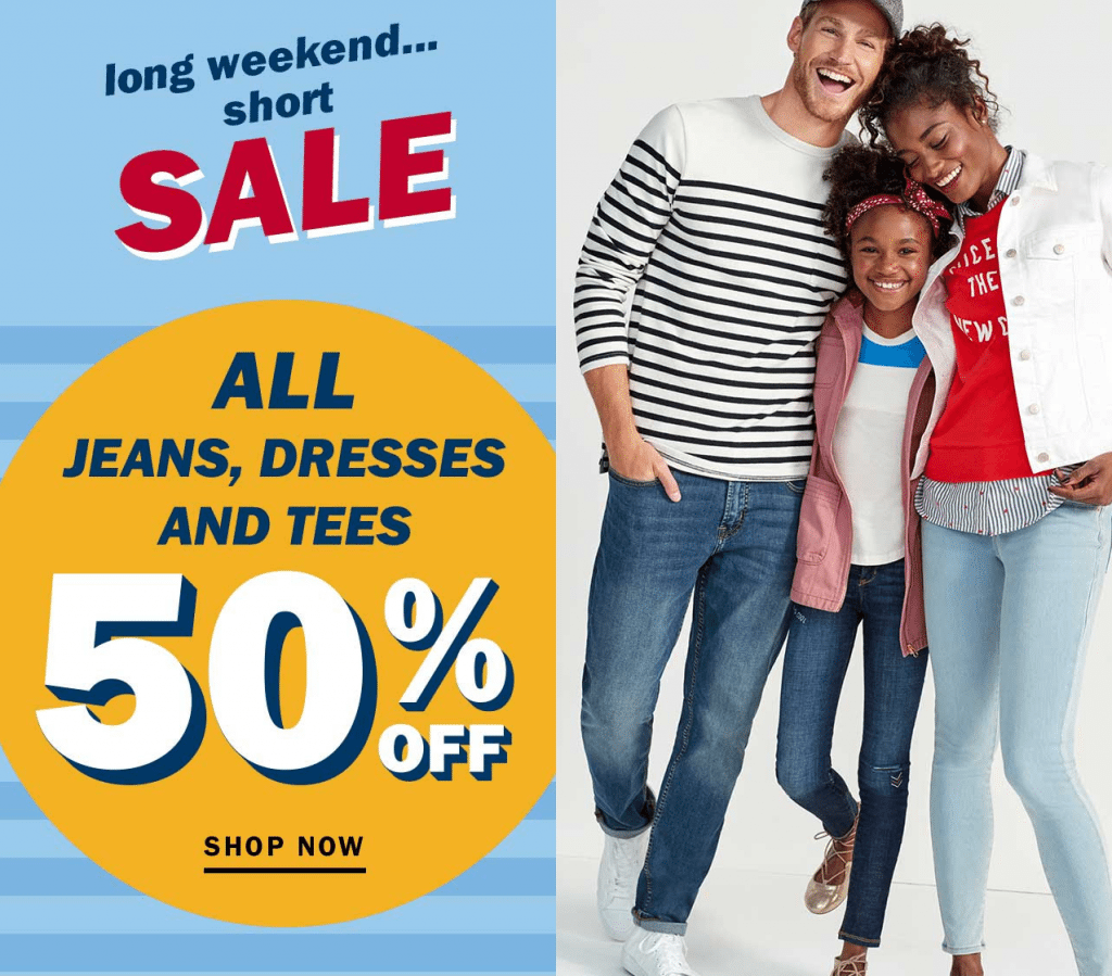 50% Off Jeans, Tee’s & Dresses This Weekend At Old Navy!
