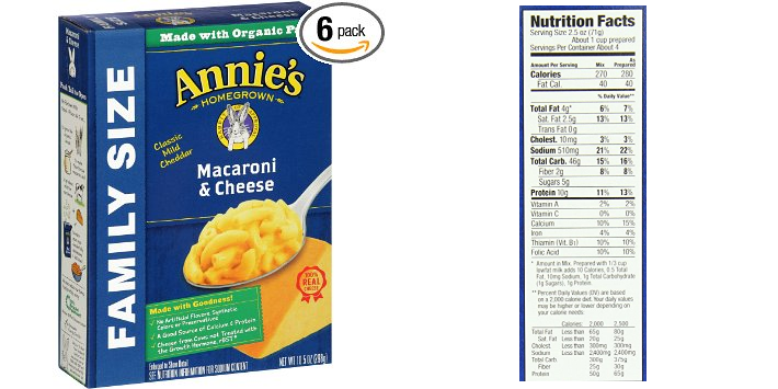 Annie’s Family Size Macaroni and Cheese 6-pack Only $6.50!