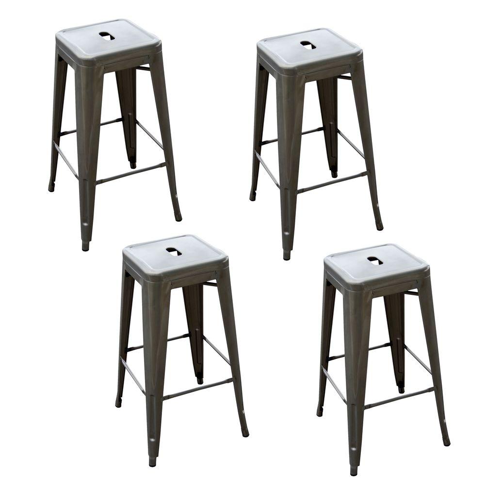Loft Style 30 in. Stackable Metal Bar Stool in Gunmetal Silver Set of 4 Only $99.00!