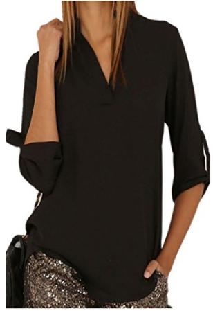 Dokotoo Womens Casual Chiffon Ladies V-Neck Cuffed Sleeve Blouse – Only $14.99!