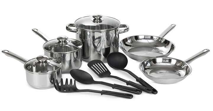 Macy: 12 Piece Bella Stainless Steel Cookware Set Only $19.99 After Mail in Rebate!