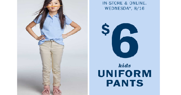 Old Navy: Boys & Girls Uniform Pants Only $6.00 Each! (Reg. $19.94) Today, August 16th Only!