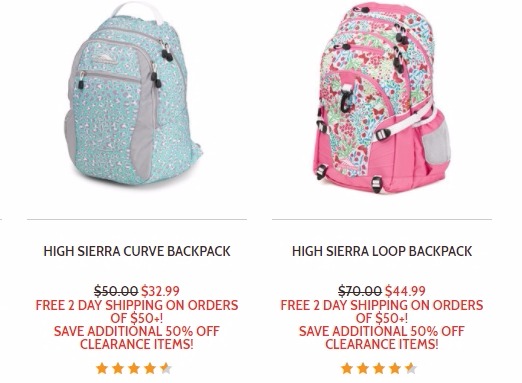 High Sierra Backpack Clearance EXTRA 50% OFF + FREE Shipping!!