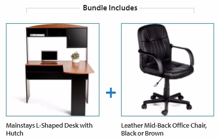 Maintays L-Shaped Desk With Hutch + Leather Mid-Back Chair Only $126.00!