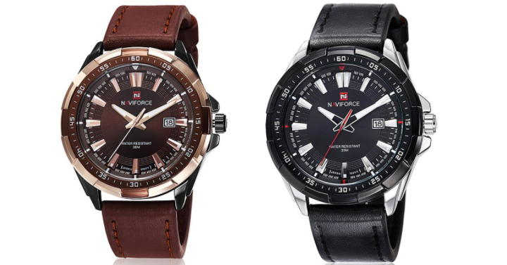 Men’s NAVIFORCE Luminous Faux Leather Strap Date Watch Only $10.99 Shipped! (Reg. $38)