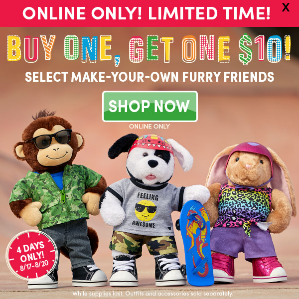 Build-a-Bear: Buy One Furry Friend Get One For $10!