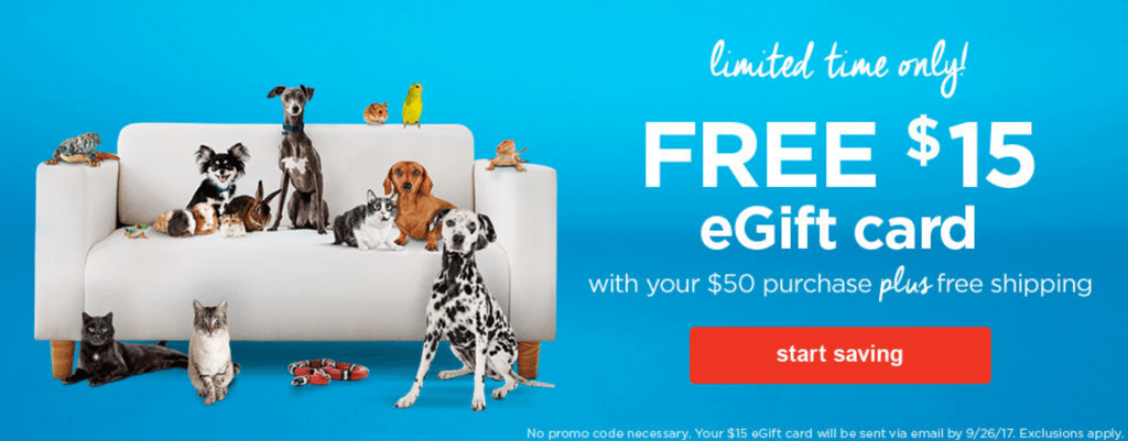 FREE $15.00 eGift Card & FREE Shipping With Any $50 Purchase At PetCo!