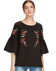 Women’s Floral Embroidery Bell Sleeve Top As Low As $17.99!