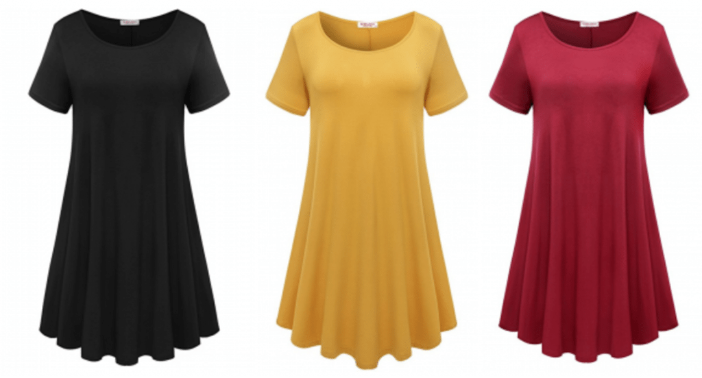 Swing Tunic Short Sleeve Solid T-shirt Dress As Low As $9.99!