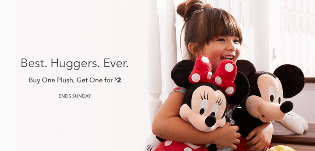 Buy One Plush Get One For $2.00 At The Disney Store!