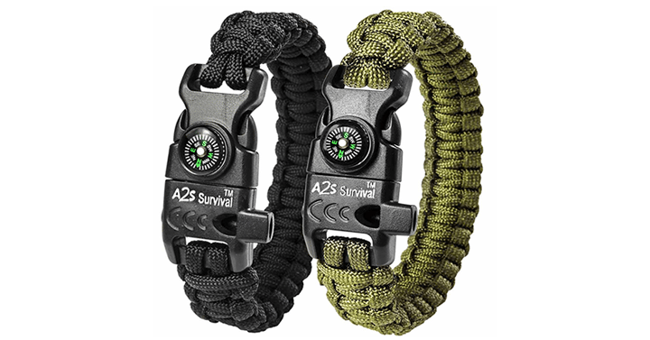 Paracord Bracelet with Embedded Compass, Fire Starter, Emergency Knife & Whistle Pack of 2 – Just $10.45!