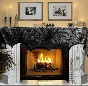Halloween Decoration Black Lace Spiderweb Fireplace Mantle Scarf Cover $8.99