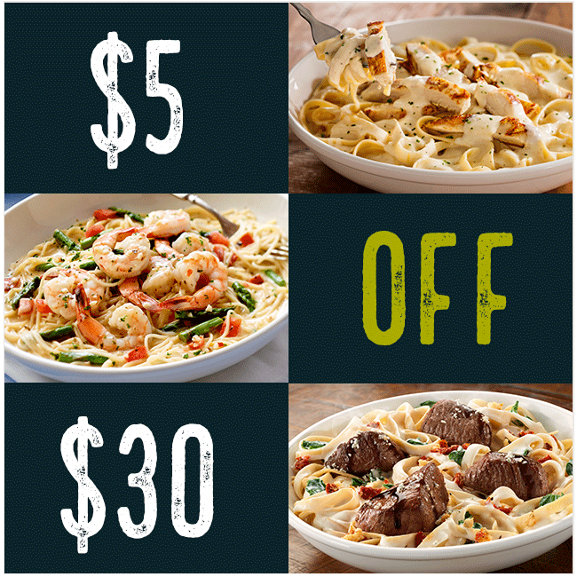 Olive Garden: $5.00 Off Your $30 Online Purchase! Score 4 Meals For Under $30! (Including Dessert!)