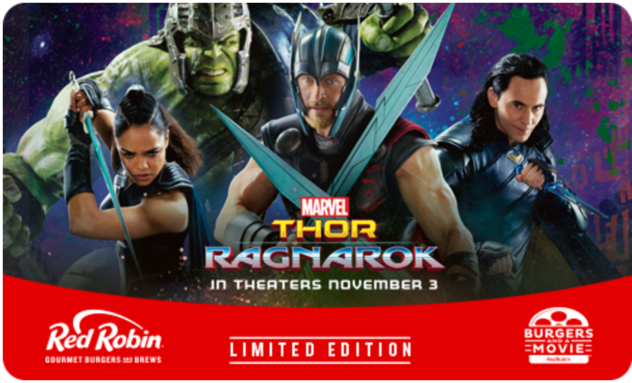 FREE Movie Ticket to Thor Ragnarok with $25 Red Robin Gift Card!