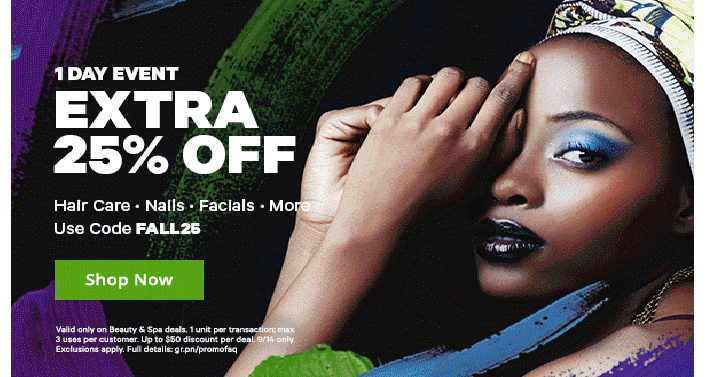 Groupon: Take an Extra 25% off Fall Beauty & Spas! (Today, Sept. 14th Only)