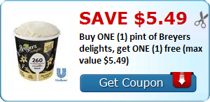 HOT COUPON! Buy 1 Pint of Breyers Delights Get One for FREE!