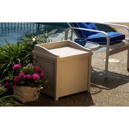 Suncast 22 Gallon Light Taupe Resin Small Storage Seat Deck Box Only $20.66!