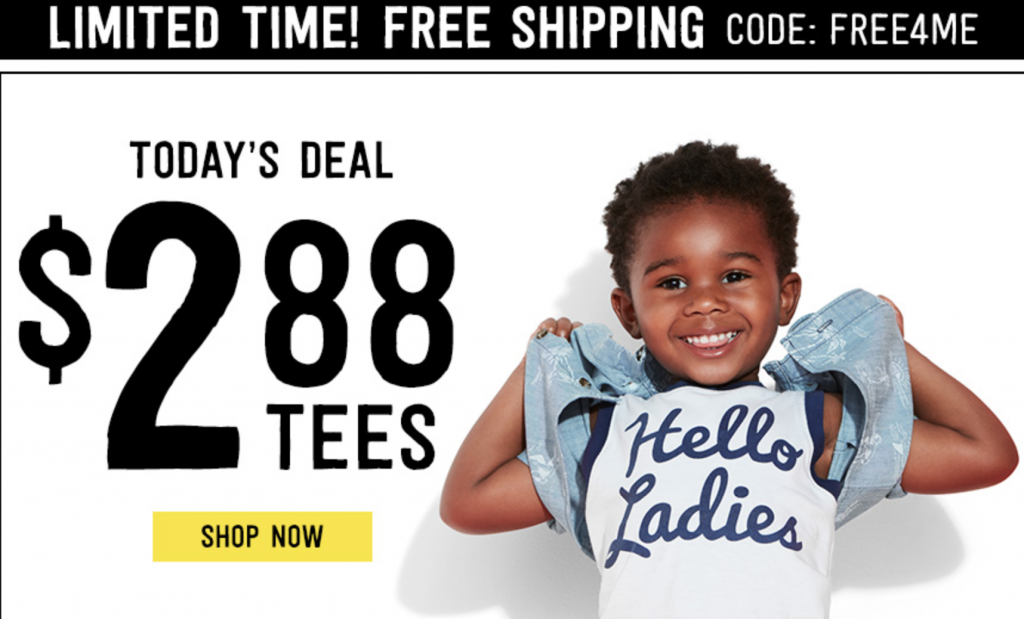 $2.88 Tee’s & FREE Shipping Today Only At Crazy 8!
