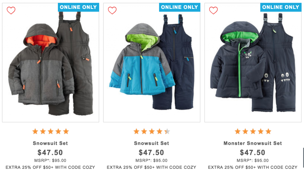 50%-60% Off Outerwear At Carters! Plus 25% off Orders of $50 & 15% Off Orders of $20 & FREE SHIPPING!